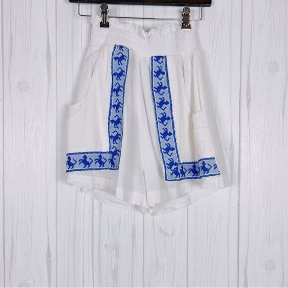 NWT Lace Top & Short Set Embroidered 100% Cotton White Blue Size S - Picture 3 of 9